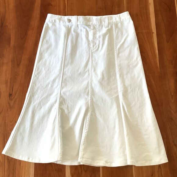 Ralph Lauren White Denim Jean Flare Trumpet Skirt Size 10 P Nautical Beach Weste - Picture 1 of 11